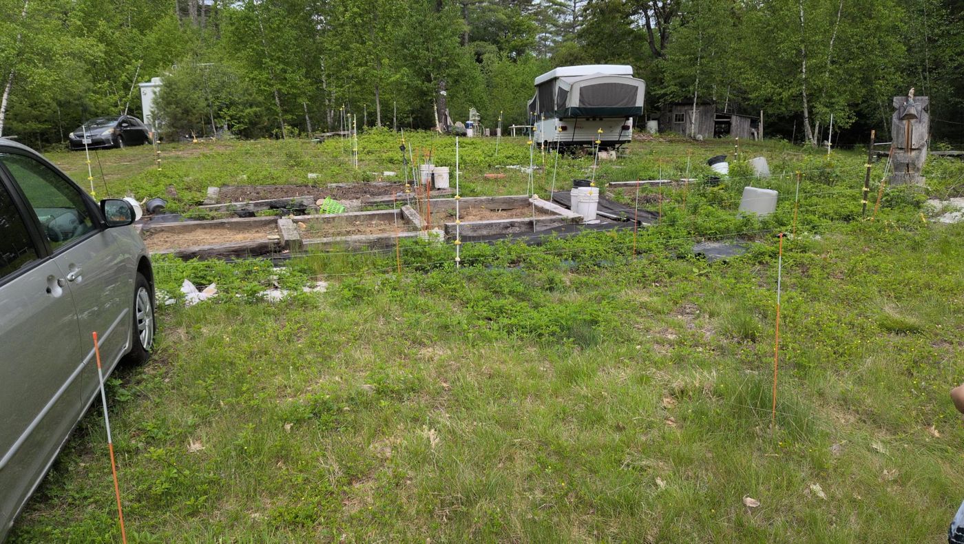 summer garden beds and meadow view at Bartertowne, Canaan New Hampshire